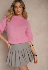 Szare Spódnico-Spodenki High Waist z Plisami w Stylu Tennis Skirt Ninaris. Szare szorty damskie Renee, bez wzorów, z podwyższonym stanem. Za 89.99 zł.
