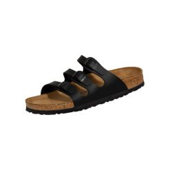 Klapki damskie Birkenstock Florida Birkoflor. Czarne klapki damskie Birkenstock, bez wzorów, z materiału, bez obcasa, bez zapięcia. Za 681.00 zł.