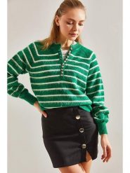 Bianco Lucci Sweter w kolorze zielono-białym rozmiar: onesize. Zielone swetry klasyczne damskie Bianco Lucci, bez kołnierzyka. Za 65.99 zł.