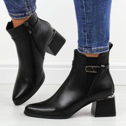 Czarne botki damskie na obcasie Potocki 12502. Czarne botki damskie POTOCKI, na jesień, ze skóry, eleganckie, bez obcasa, na obcasie, bez zapięcia. Za 229.00 zł.