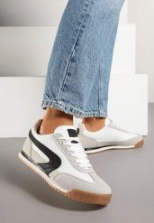 Biało-Szare Basicowe Sneakersy Ellimira. Białe obuwie sportowe damskie Renee, z jeansu, bez zapięcia. Za 79.99 zł.