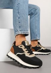 Czarne Sneakersy z Geometrycznym Wzorem Korisoria. Czarne obuwie sportowe damskie Renee, bez zapięcia. Za 89.99 zł.