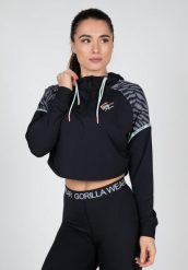 Zion Cropped Bluza z kapturem - Czarny. Czarne bluzy damskie GORILLA WEAR, m, bez wzorów, z elastanu, z kapturem. Za 289.25 zł.