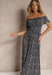 Granatowa Kwiatowa Sukienka z Bufiastymi Rękawami Lumorelle. Niebieskie sukienki damskie Renee, bez wzorów, eleganckie, bez ramiączek. W wyprzedaży za 55.99 zł.