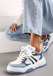 Niebieskie Sneakersy na Grubej Podeszwie z Brokatem Lenema. Niebieskie obuwie sportowe damskie Renee, bez zapięcia. Za 99.99 zł.
