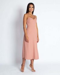 Różowa Midi Sukienka na Cienkich Ramiączkach. Czerwone sukienki damskie Dursi, bez wzorów, z materiału, wizytowe, bez ramiączek. Za 229.90 zł.