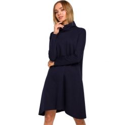 Sukienka trapezowa asymetryczna z golfem bawełniana granatowa. Sukienki damskie Sukienki.shop, bez wzorów, z bawełny, bez ramiączek. Za 149.00 zł.
