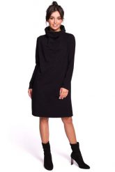 Czarna Sukienka o Kroju Litery A z Wysokim Kołnierzem. Czarne sukienki damskie MOE, bez wzorów, z bawełny, bez ramiączek. Za 249.90 zł.