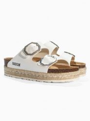 BACKSUN Klapki "Gwana" w kolorze białym rozmiar: 42. Białe klapki damskie Backsun, bez wzorów, z otwartym noskiem, bez obcasa, na platformie, bez zapięcia. Za 195.99 zł.