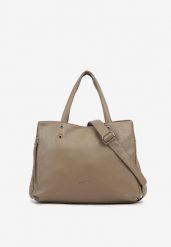 Beżowa Torebka Duża Shopper z Bocznym Suwakiem Soravine. Brązowe shopper bag Renee, bez wzorów, z jeansu, duże, bez dodatków. Za 149.99 zł.