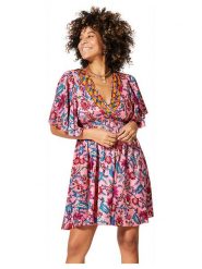 Aller Simplement Sukienka w kolorze różowo-niebieskim rozmiar: 34/36. Niebieskie sukienki damskie Aller Simplement, bez wzorów, bez ramiączek. Za 56.99 zł.