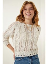 Happiness Istanbul Sweter w kolorze kremowym rozmiar: S/M. Brązowe swetry klasyczne damskie Happiness Istanbul, m, ze splotem, bez kołnierzyka. Za 74.28 zł.