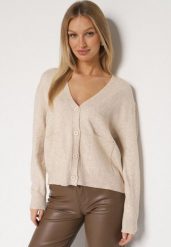 Beżowy Rozpinany Kardigan z Dodatkiem Kaszmiru Vetirira. Brązowe kardigany damskie Born2be, bez wzorów, z jeansu. Za 109.99 zł.