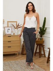 Le Monde du Lin Lniane spodnie "Valencia" w kolorze antracytowym rozmiar: 40/42. Czarne spodnie materiałowe damskie Le Monde du Lin, bez wzorów, ze lnu. Za 121.99 zł.