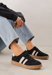 Czarne Sneakersy ze Skóry Naturalnej z Geometrycznym Wzorem Zetisius. Czarne obuwie sportowe damskie Renee, z jeansu, bez zapięcia. Za 189.99 zł.