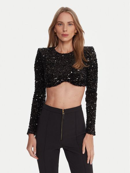 Elisabetta Franchi Bluzka TO-046-57E2-V370 Czarny Slim Fit. Czarne bluzki damskie Elisabetta Franchi, bez wzorów, z syntetyku, bez kołnierzyka, bez ramiączek. Za 1,609.00 zł.