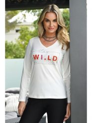 Bleu d'Azur Koszulka "Wild" w kolorze białym rozmiar: 46. Białe bluzki damskie Bleu d'Azur, w ażurowe wzory, bez kołnierzyka, bez ramiączek. Za 105.14 zł.