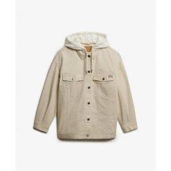 Kurtka trucker z kapturem dla kobiet Superdry. Brązowe kurtki damskie Superdry, bez wzorów, z kapturem. Za 482.35 zł.