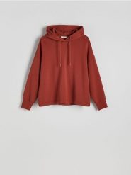 Bluza z kapturem - bordowy. Czerwone bluzy damskie Reserved, l, bez wzorów, z bawełny, z kapturem. W wyprzedaży za 99.99 zł.