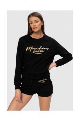 MOSCHINO Czarna bluza ze złotym logo. Czarne bluzy damskie MOSCHINO, s, z aplikacjami, z bawełny, bez kaptura. W wyprzedaży za 469.99 zł.