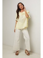 Le Monde du Lin Lniana bluzka w kolorze jasnożółtym rozmiar: 34/36. Żółte bluzki damskie Le Monde du Lin, bez wzorów, ze lnu, bez kołnierzyka, bez ramiączek. Za 121.99 zł.