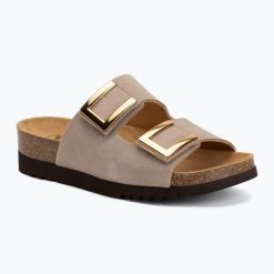 Klapki damskie Scholl Montery 2 Straps Ad Med. Brązowe klapki damskie Scholl, bez wzorów, z materiału, bez obcasa, bez zapięcia. Za 349.99 zł.