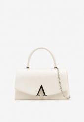 Biała Torebka Kopertówka do Ręki i na Łańcuszku Zdobiona Aplikacją Nonalie. Białe torebki klasyczne damskie Renee, z satyny, do ręki, zdobione, bez dodatków. Za 79.99 zł.