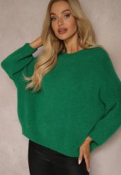 Zielony Sweter z Wełną z Alpaki i Krótszym Rękawem Irissania. Zielone swetry klasyczne damskie Renee, z wełny, bez kołnierzyka. Za 159.99 zł.