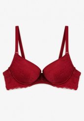 Bordowy Biustonosz Push-Up z Subtelną Koronką Alenmdra. Czerwone biustonosze Renee, bez wzorów, z koronki. Za 34.99 zł.