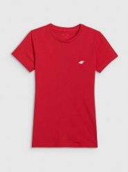 4F T-shirt slim gładki damski - czerwony XS. Czerwone t-shirty damskie 4F, xs, bez wzorów, z bawełny, bez kołnierzyka. Za 39.99 zł.