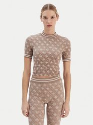 Guess T-Shirt V5BP07 K2000 Brązowy Slim Fit. Brązowe t-shirty damskie Guess, l, z aplikacjami, z syntetyku, bez kołnierzyka. Za 150.50 zł.