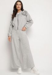 Szary Komplet Dresowy z Wiskozą Szerokie Spodnie i Bluza ze Stójką i Broszką Redasena. Szare bluzy damskie Born2be, bez wzorów, z dresówki, bez kaptura. Za 179.99 zł.
