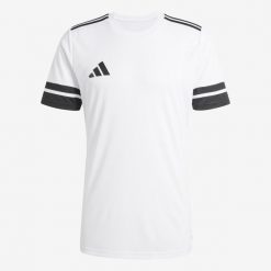 Koszulka treningowa piłkarska ADIDAS Squadra 25. Białe bluzki damskie Adidas, m, bez wzorów, prążkowane, sportowe, bez kołnierzyka, bez ramiączek. W wyprzedaży za 69.99 zł.