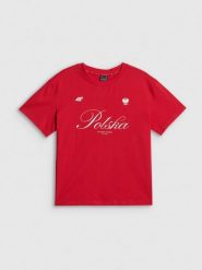 4F Koszulka kibica damska - czerwona L. Czerwone koszulki sportowe damskie 4F, l, bez wzorów, z bawełny, bez ramiączek. Za 59.99 zł.