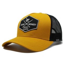 Czapka Trucker - 5 Paneli / Z recyklingu / Jeden rozmiar (Musztardowy/Czarny). Żółte czapki damskie SURF MONKEY, z aplikacjami. Za 159.95 zł.