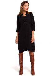 Czarna Elegancka Sukienka Żakietowa z Pagonami. Czarne sukienki damskie MOE, bez wzorów, z elastanu, eleganckie, bez ramiączek. Za 293.90 zł.