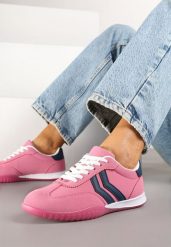 Różowe Sneakersy w Typie Tenisówek z Ozdobnymi Paskami Zommea. Czerwone obuwie sportowe damskie Born2be, bez zapięcia, tenisowe. Za 89.99 zł.