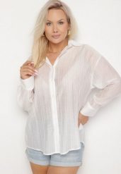Biała Koszula o Kroju Oversize Dolamana. Białe koszule damskie Born2be, uniwersalny, bez wzorów, z jeansu, eleganckie, bez kołnierzyka, bez ramiączek. Za 79.99 zł.