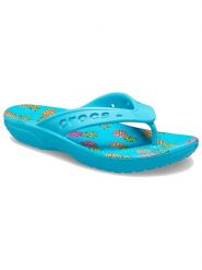 Crocs Japonki "Baya II" w kolorze niebieskim ze wzorem rozmiar: 36/37. Niebieskie klapki damskie Crocs, bez wzorów, z otwartym noskiem, bez obcasa, bez zapięcia. Za 96.60 zł.