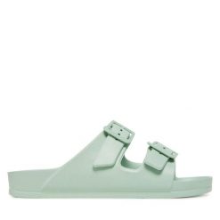 Klapki ONLY Shoes. Zielone klapki damskie ONLY SHOES, bez wzorów, bez obcasa, bez zapięcia. Za 59.99 zł.