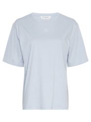 MOSS COPENHAGEN Koszulka w kolorze błękitnym rozmiar: L/XL. Niebieskie bluzki damskie Moss Copenhagen, l, bez wzorów, z bawełny, bez kołnierzyka, bez ramiączek. Za 118.56 zł.