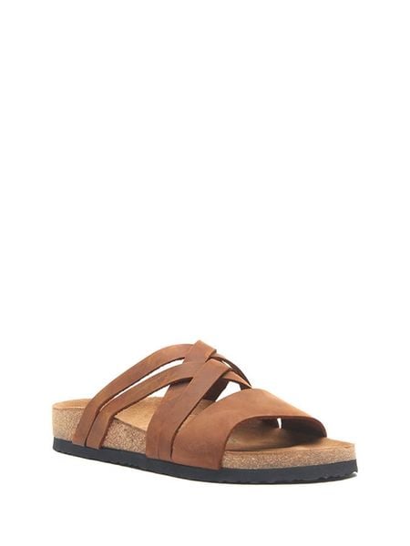 Comfortfusse Skórzane klapki w kolorze brązowym rozmiar: 40. Brązowe klapki damskie Comfortfüße, bez wzorów, ze skóry, z otwartym noskiem, bez obcasa, bez zapięcia. Za 166.10 zł.