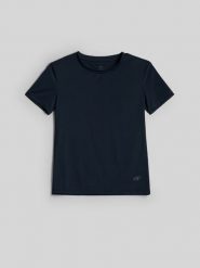 4F Koszulka do jogi slim szybkoschnąca damska - granatowa XL. Niebieskie bluzki damskie 4F, l, bez wzorów, z dresówki, klasyczne, bez kołnierzyka, bez ramiączek. Za 99.99 zł.