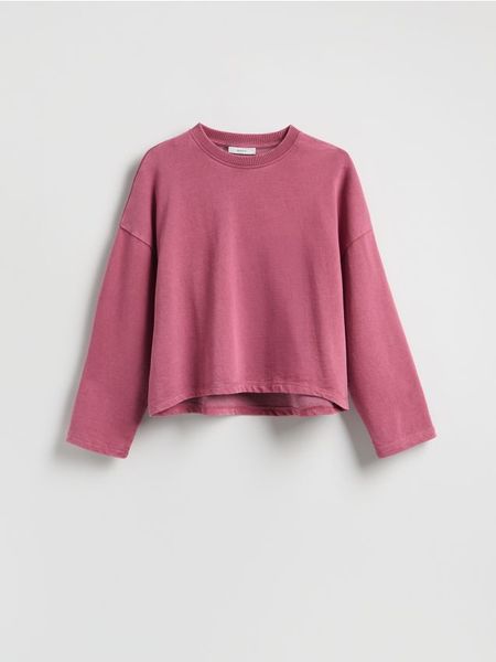 Gładka bluza z bawełną - jasnofioletowy. Fioletowe bluzy damskie Reserved, l, bez wzorów, z bawełny, bez kaptura. W wyprzedaży za 45.99 zł.