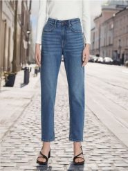Jeansy straight mid waist - granatowy. Niebieskie jeansy damskie Sinsay. Za 59.99 zł.