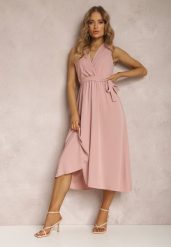Różowa Sukienka Nikora. Czerwone sukienki damskie Renee, bez wzorów, z materiału, eleganckie, bez ramiączek. W wyprzedaży za 75.99 zł.