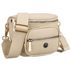 Saszetka damska w beżowym kolorze wykonana ze skóry ekologicznej, zamykana suwakiem - Peterson. Brązowe nerki i saszetki damskie Peterson, bez wzorów, ze skóry ekologicznej. Za 71.99 zł.