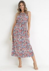 Czerwona Sukienka z Wiskozy w Stylu Boho z Gumką w Pasie Lostti. Czerwone sukienki damskie Born2be, bez wzorów, z wiskozy, boho, bez ramiączek. Za 99.99 zł.
