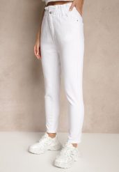 Białe Jeansy z Bawełny Mom Fit High Waist Folima. Białe jeansy damskie Renee, bez wzorów, z bawełny. Za 84.99 zł.