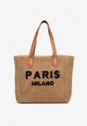 Ciemnobeżowa Torebka Shopperka z Plecionki z Napisem Navario. Brązowe shopper bag Born2be, z jeansu, bez dodatków. Za 99.99 zł.